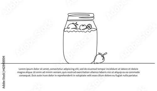 Strawberry smoothie one continuous line design. Restaurant drink menu design concept. Decorative elements drawn on a white background.