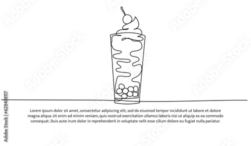 Milkshake one continuous line design. Restaurant drink menu design concept. Decorative elements drawn on a white background.