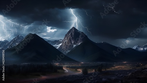 mountains with lightning