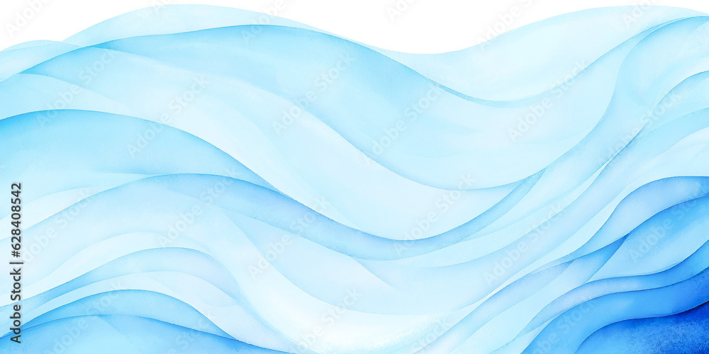 Transparent ocean water wave copy space for text. Isolated blue happy cartoon wave for pool party or ocean beach travel. Web banner, backdrop, background png graphic. Hand painted details 