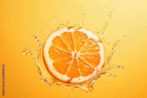 Half Orange Splashed with Water on Light Yellow Background, Showcasing Diet Fruit's Vitamin C and Health Benefits for Better Living