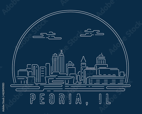 Peoria, Illinois - Cityscape with white abstract line corner curve modern style on dark blue background, building skyline city vector illustration design photo