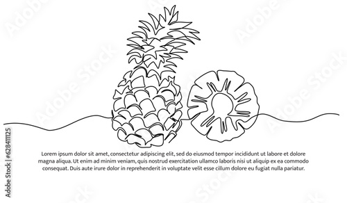 Pineapple one continuous line design. Fruits symbol design concept. Decorative elements drawn on a white background.