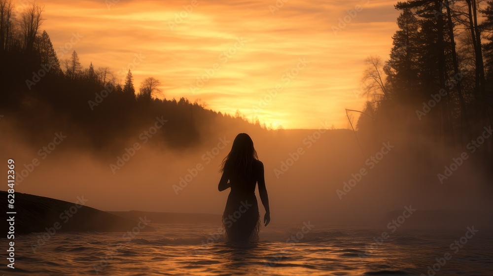 Fototapeta premium woman in river sunset