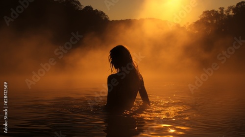 woman in river sunset © Aliaksei