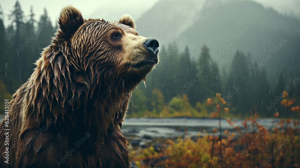 Majestic Grizzly Bear Roaming in the Enchanting Forest