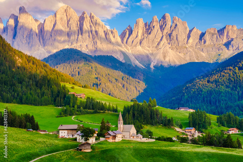 Landscape Italy Dolomites Val di Funes in summer,Val di Funes, South Tyrol, Italy photo