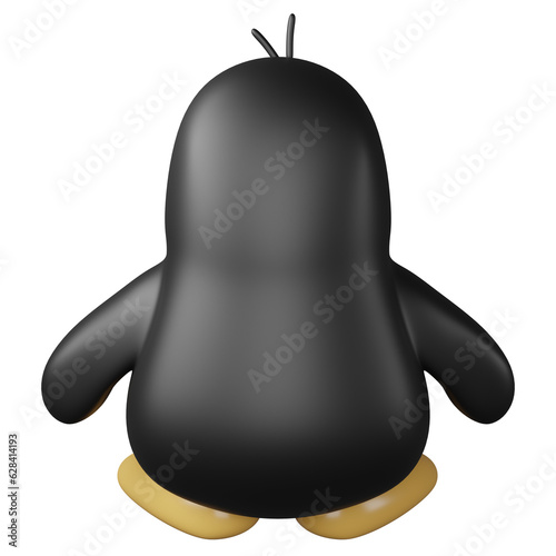 Penguin back view clipart flat design icon isolated on transparent background, 3D render animal clipping path