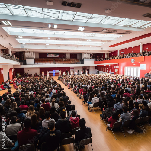 Community and shared experiences - a panoramic view of a school assembly hall during an event photo