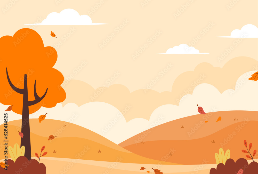Flat design of natural autumn landscape vector illustration