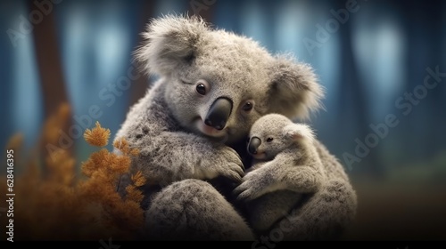 koala cub in mothers arms