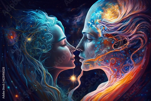Eternal love, cosmic love beautiful true love, loving souls in cosmos romance generative AI