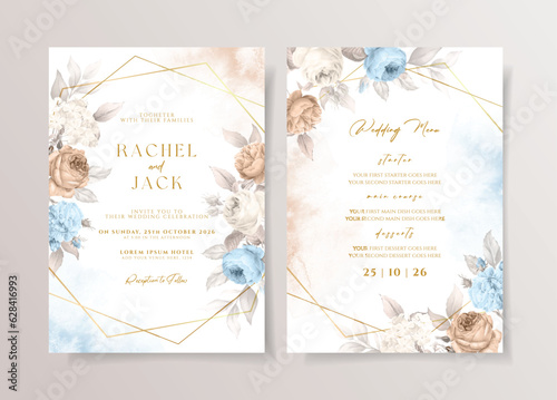 Boho wedding invitation card with beautiful floral