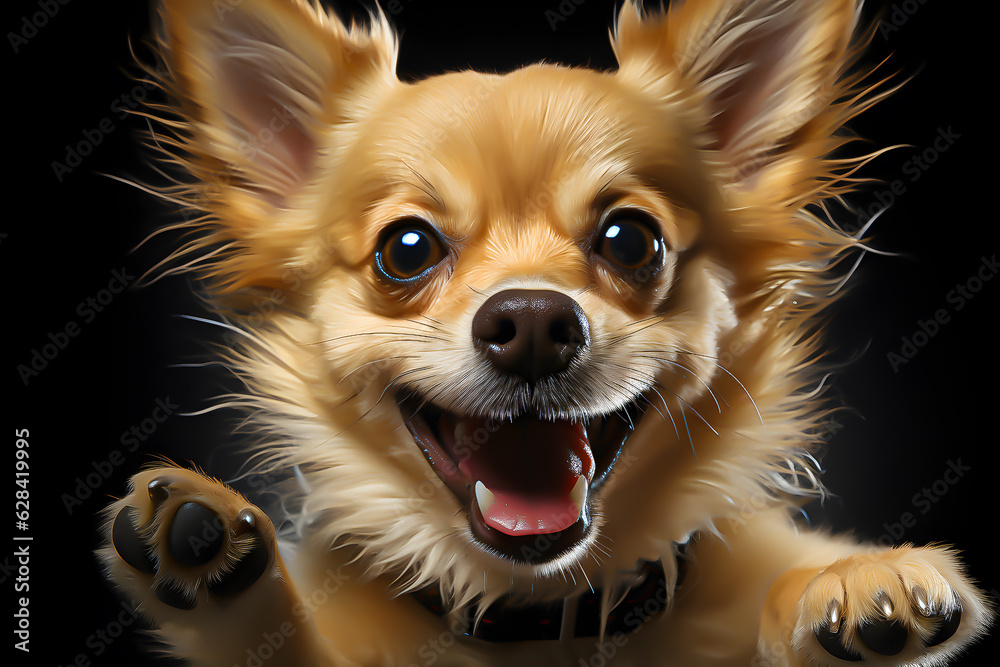 Jumping funny Chihuahua dog Appears To Say Hello - AI generated
