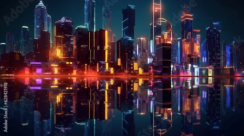 Night city neon lights of the metropolis reflection © muhammad