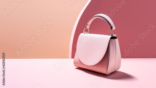 Chic Pink Leather Handbag on a Matching Pastel Background. Fashion Statement, Stylish Accessory, Copyspace.