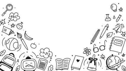Background for school, school theme, school doodles, inscription in a notebook, training, lessons, time for training, Set of school tools, set of education icons, back to school