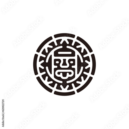 Maya sun calendar icon.Flat silhouette version.