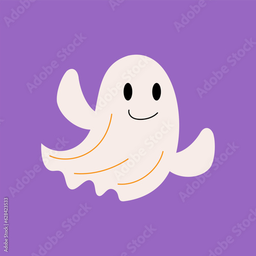 White cloth ghost . Halloween cartoon characters . Vector .