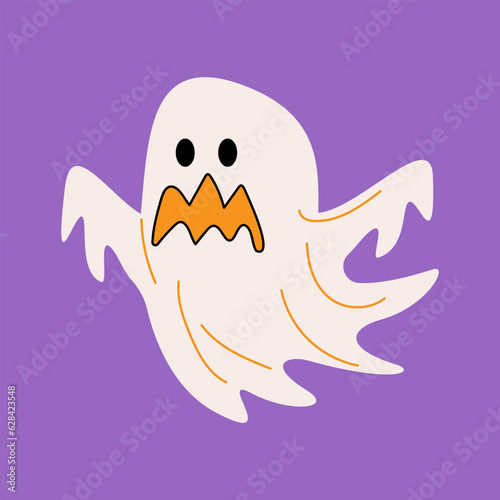 White cloth ghost . Halloween cartoon characters . Vector .