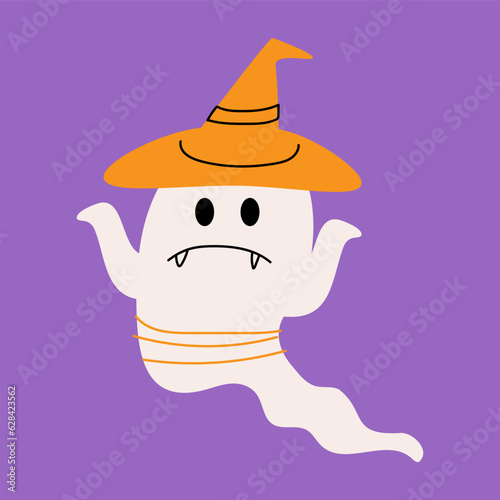 White cloth ghost . Halloween cartoon characters . Vector .