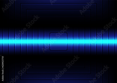 Blue horizontal glowing neon light with multiple square background