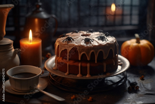 Halloween party sweet food, spooky cake. Generative AI