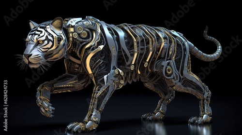 Tiger with cyborg design on black background © muhammad