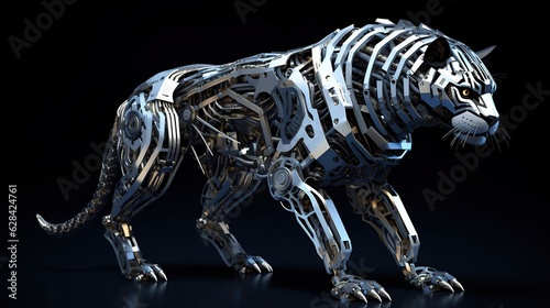 Tiger with cyborg design on black background