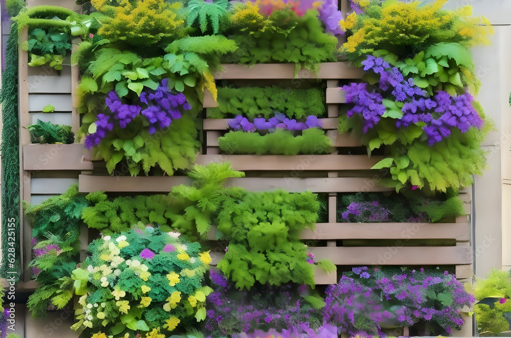  Recycled pallets with hanging plants creating a vertical garden 