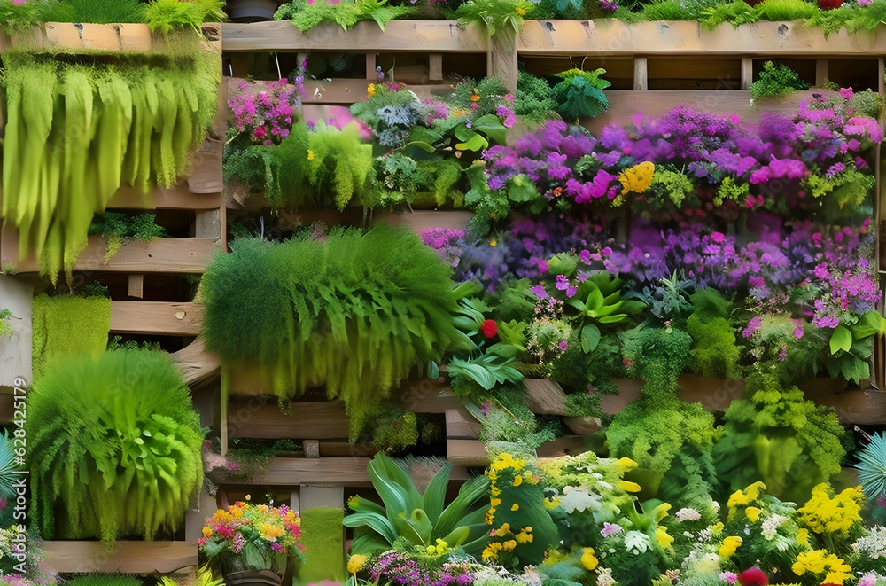  Recycled pallets with hanging plants creating a vertical garden 