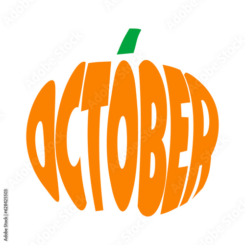 Logo con letras palabra october con texto manuscrito con forma de calabaza para su uso en invitaciones y tarjetas 