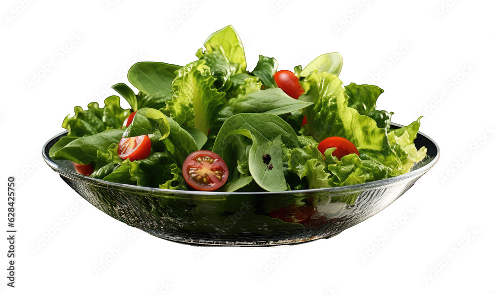 fresh green salad on transparent background (PNG). Generative AI. fresh green salad on transparent background (PNG). Generative AI.