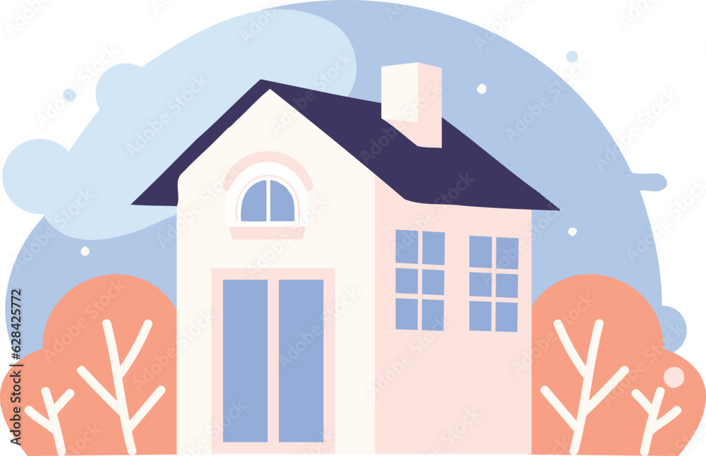 Hand Drawn Christmas house with snow in flat style Hand Drawn Christmas house with snow in flat style