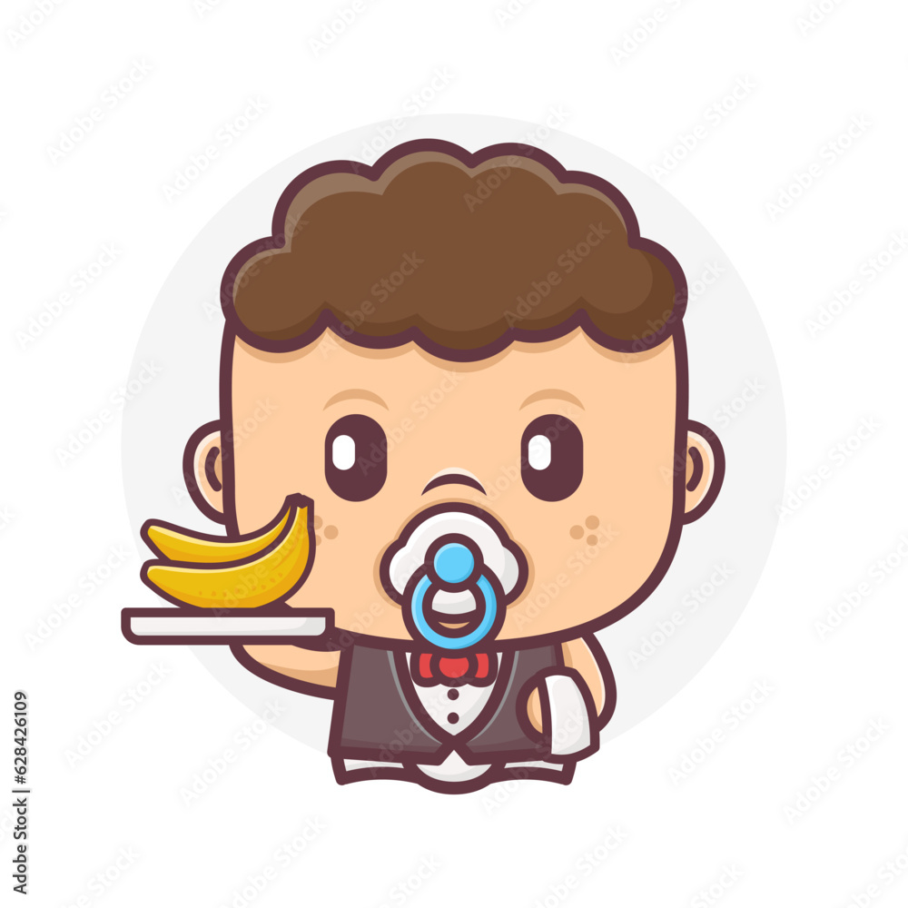 cute waiter baby cartoon with banana cute waiter baby cartoon with banana