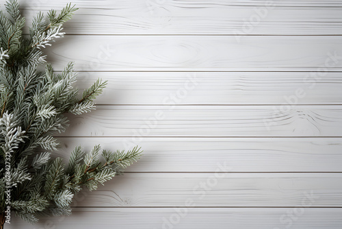 christmas fir branches on wooden background