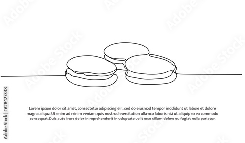 Macaron cookie one continuous line design. Restaurant food menu design concept. Decorative elements drawn on a white background.