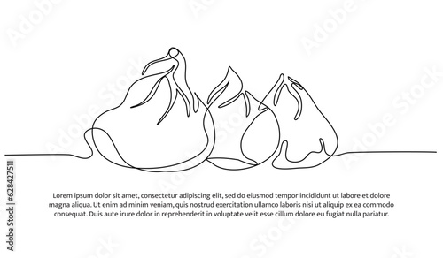 Dimsum one continuous line design. Restaurant food menu design concept. Decorative elements drawn on a white background.