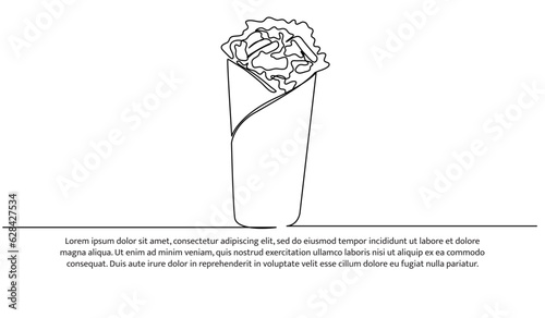 Kebab one continuous line design. Restaurant food menu design concept. Decorative elements drawn on a white background.