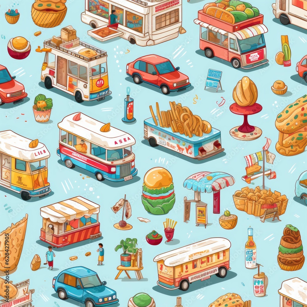 Naklejka premium Street Food Delight Pattern