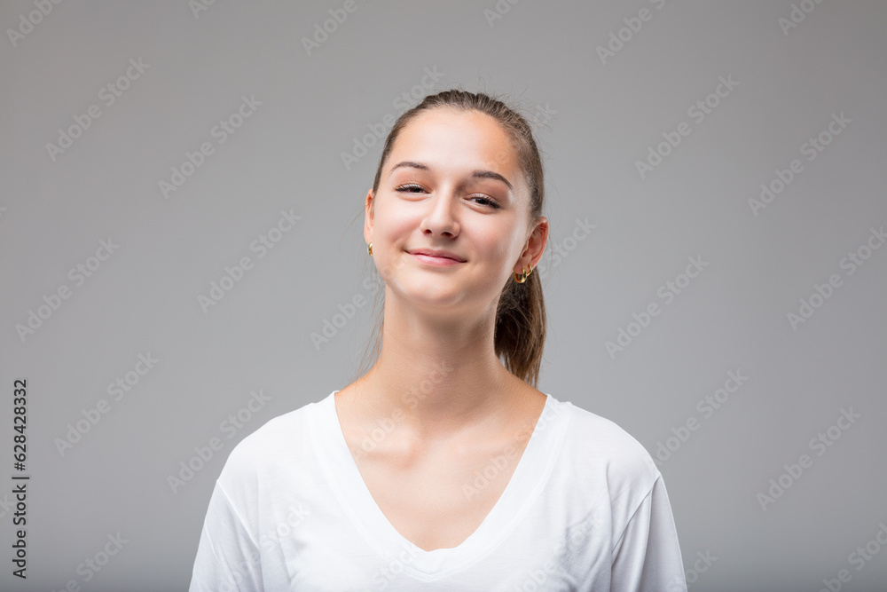 Young woman accepts you as you are, knows you, and is okay with Young woman accepts you as you are, knows you, and is okay with
