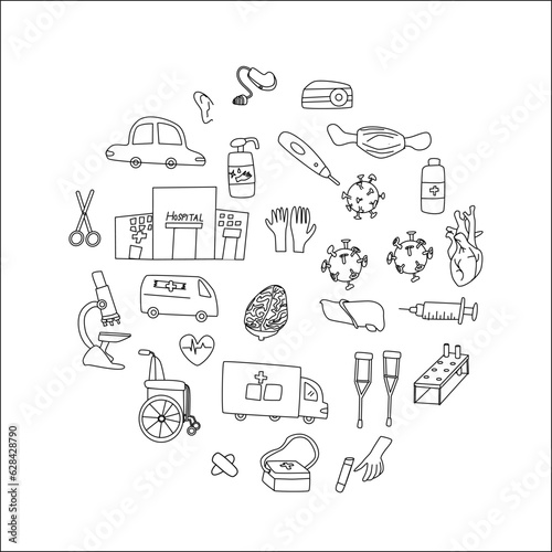medical cartoon round doodle hand style background