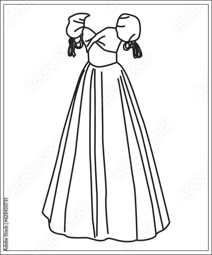 Girl dress or gown coloring book page for girl children
