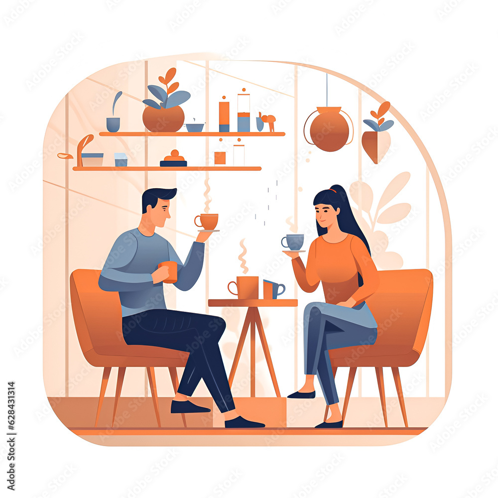 Man and woman having coffee in a stylish café.