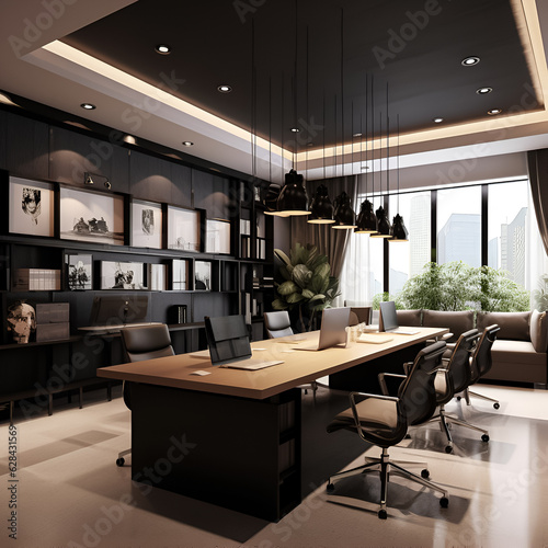 Interior of modern office with black detail.