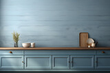 modern kitchen interior blue background