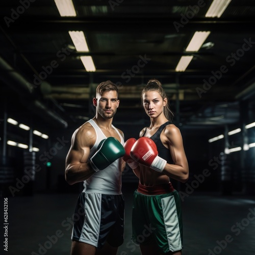 Portrait of a young man and woman who have made boxing their sport against.