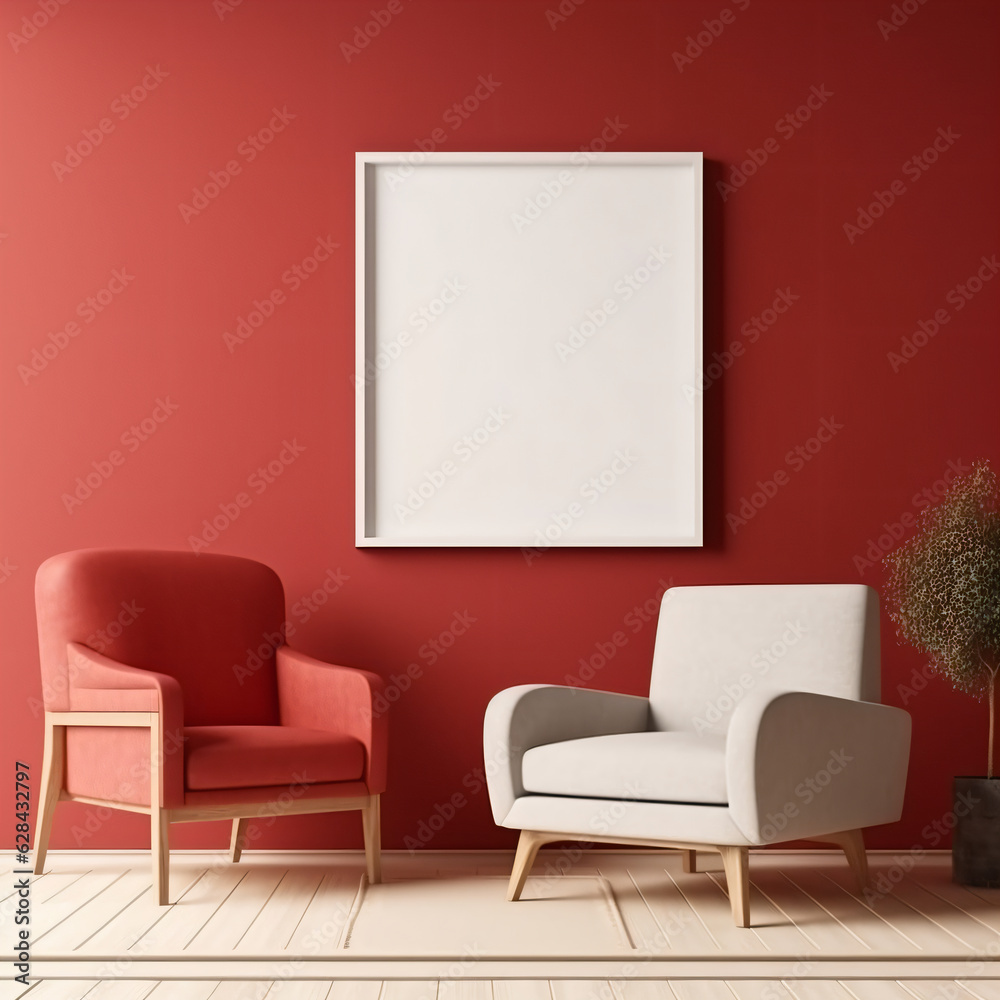 Mock up frame in home interior background, red room with minimal decor
- Generative AI Mock up frame in home interior background, red room with minimal decor
- Generative AI