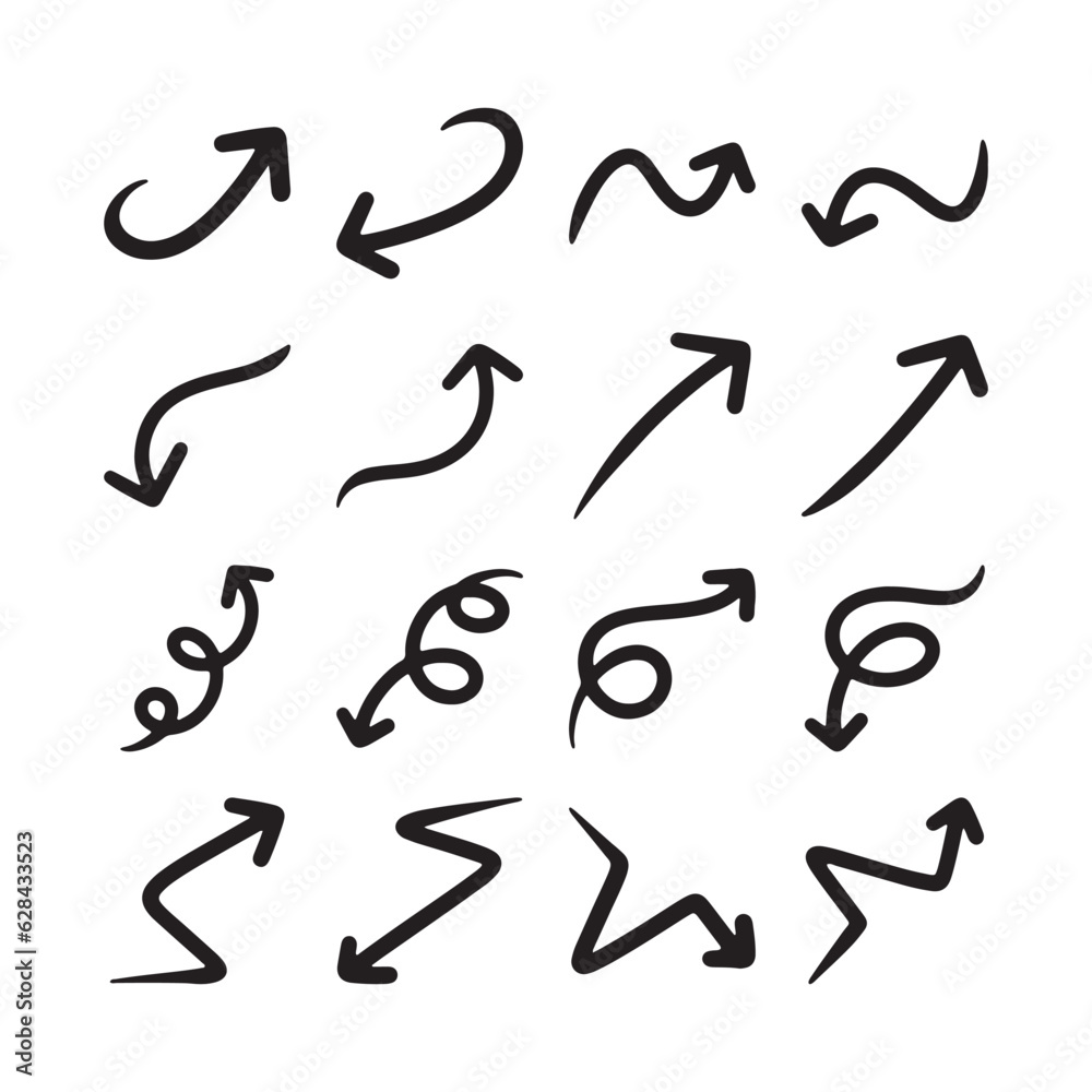 Set of hand drawn arrow doodles on white background Set of hand drawn arrow doodles on white background