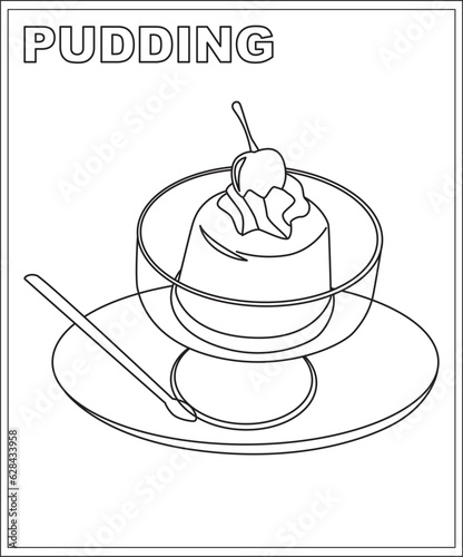 Pudding coloring book page, food coloring book for children © Riana Cableme